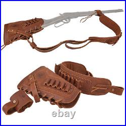 No Drill Cowhide Leather Rifle Buttstock + Suede Matched Sling + Loop. 357.30/30