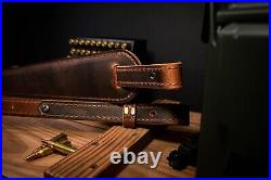 Nohma Leather Buffalo Leather Rifle Gun Sling, Crazy Horse Brown Amish Handmade