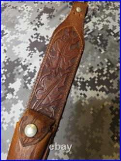 Old West Tooled Oak Leaf Pouch Handcrafted Leather Suede Backed Rifle Sling