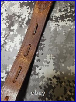 Old West Tooled Oak Leaf Pouch Handcrafted Leather Suede Backed Rifle Sling