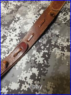 Old West Tooled Oak Leaf Pouch Handcrafted Leather Suede Backed Rifle Sling