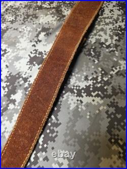 Old West Tooled Oak Leaf Pouch Handcrafted Leather Suede Backed Rifle Sling