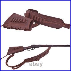 One Combo of Leather Rifle Shotgun Buttstock Cover with Leather Gun Shell Sling
