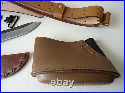 Outdoorsman Accessory LOT Leather Sling, Swivels, Buttpad & Knife With Sheath