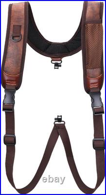 PU Leather Adjustable Rifle Sling with Double Strap and Knife Pouch