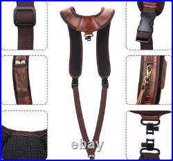 PU Leather Adjustable Rifle Sling with Double Strap and Knife Pouch