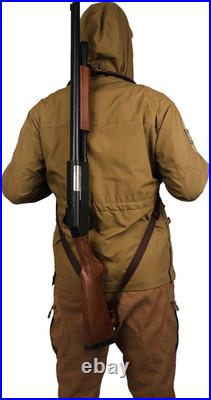 PU Leather Adjustable Rifle Sling with Double Strap and Knife Pouch