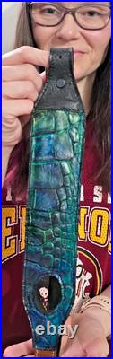 Padded RIFLE Firearm SLING with Authentic ALLIGATOR skin Aqua blue leather strap