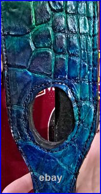 Padded RIFLE Firearm SLING with Authentic ALLIGATOR skin Aqua blue leather strap