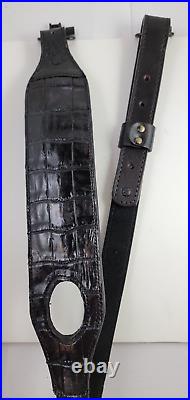 Padded RIFLE Firearm SLING with Authentic ALLIGATOR skin brown leather strap