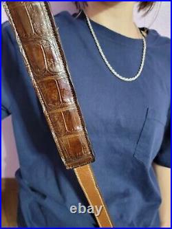 Padded RIFLE Firearm SLING with Authentic ALLIGATOR skin brown leather strap