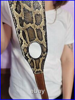 Padded RIFLE Firearm SLING with Authentic BURMESE PYTHON Snake brown leather