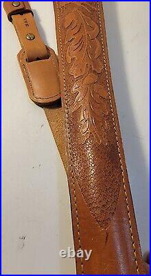 Pathfinder Cb373b Brown Leather Rifle Sling Inch Padded Embossed Beautiful Deer