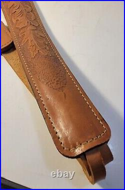 Pathfinder Cb373b Brown Leather Rifle Sling Inch Padded Embossed Beautiful Deer