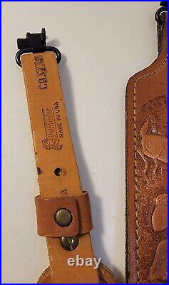 Pathfinder Cb373b Brown Leather Rifle Sling Inch Padded Embossed Beautiful Deer