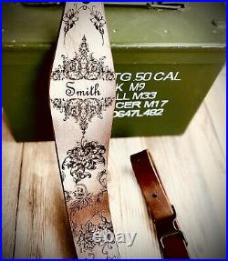 Personalized Leather Rifle Sling Floral Vintage Ladies Womens Rifle Sling