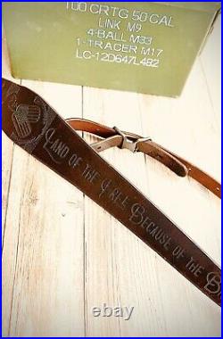 Personalized Veterans Leather Rifle Sling American Flag Patriotic Military