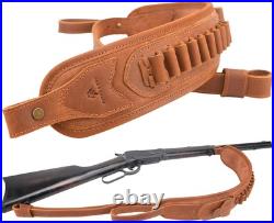 Premium Cowhide Leather Rifle Sling with Pouch & Handle Fits Common Calibers