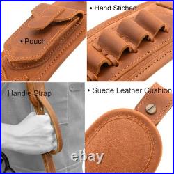 Premium Cowhide Leather Rifle Sling with Pouch & Handle Fits Common Calibers
