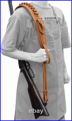 Premium Cowhide Leather Rifle Sling with Pouch & Handle Fits Common Calibers