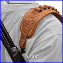 Premium Cowhide Leather Rifle Sling with Pouch & Handle Fits Common Calibers