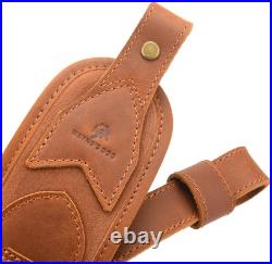 Premium Cowhide Leather Rifle Sling with Pouch & Handle Fits Common Calibers