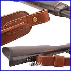 Premium Leather Rifle Slings Adjustable Shoulder Strap Shotgun Belt Hunting USA