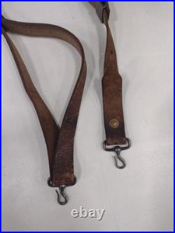 Rare 1800's Hunting 2 Point Brown Leather Rifle Sling With Metal Swivels 1800s