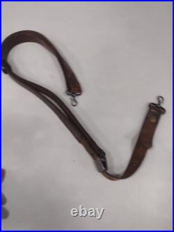 Rare 1800's Hunting 2 Point Brown Leather Rifle Sling With Metal Swivels 1800s