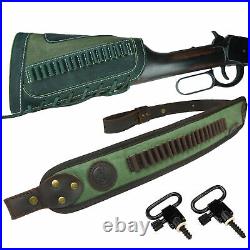 Real Leather Gun Shell Holder Buttstock +Shoulder Sling For. 22 LR. 17HMR. 22MAG