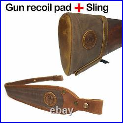 Real Leather Recoil Pad Buttstock and Matching Gun Sling for any Rifle Shotguns
