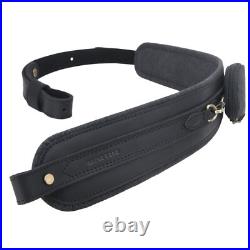 Retro Rifle Carry Sling Leather Shotgun Shoulder Strap with Canvas Pocket