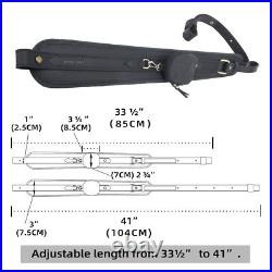 Retro Rifle Carry Sling Leather Shotgun Shoulder Strap with Canvas Pocket