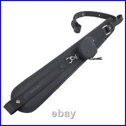 Retro Rifle Carry Sling Leather Shotgun Shoulder Strap with Canvas Pocket