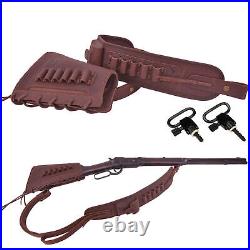 Rifle Buttstock Leather Holder +Carry Sling +Swives Hunt. 308.30/30.22LR 12GA
