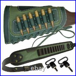 Rifle Leather Buttstock With Matched Gun Sling Strap Fit. 30-30.308 Holder Set