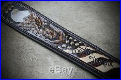 Rifle Sling, Black Leather, Hand Carved, Liberty Eagle by Seelye Leather Works
