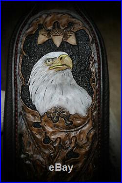 Rifle Sling, Black Leather, Hand Carved, Liberty Eagle by Seelye Leather Works