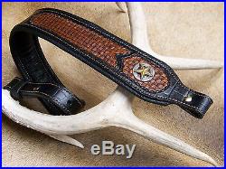 Rifle Sling, Black Leather, Hand Tooled, Made in the USA, Lone Star