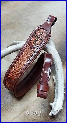 Rifle Sling, Brown Leather, Hand Carved, Made in the USA, Oak Ridge Cross