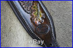 Rifle Sling, Brown Leather, Hand Carved, Prize Buck / Fall Made in the USA