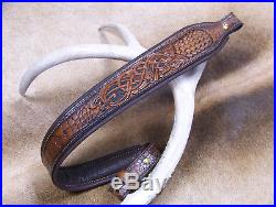 Rifle Sling, Brown Leather, Hand Carved and Tooled, Made in USA, Viking