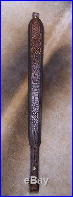 Rifle Sling, Brown Leather, Hand Carved and Tooled, Made in USA, Viking