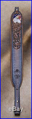 Rifle Sling, Brown Leather, Hand Carved and Tooled in USA, Eagle Eye