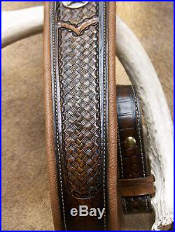 Rifle Sling, Brown Leather, Hand Tooled, Made in USA, Lone Star