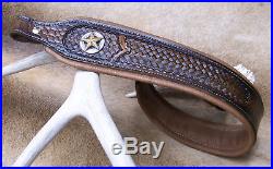 Rifle Sling, Brown Leather, Hand Tooled, Made in USA, Lone Star