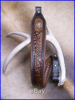 Rifle Sling, Brown Leather, Hand Tooled, Made in the USA, American Eagle