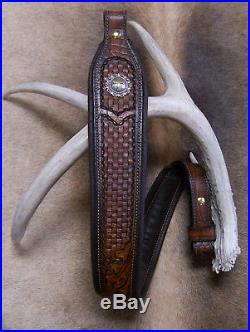 Rifle Sling, Brown Leather, Hand Tooled, Made in the USA, Preacher