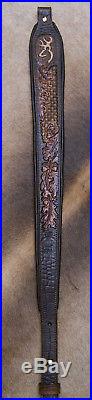 Rifle Sling, Brown Leather, Hand Tooledand Carved, Made in the USA, Buck Head