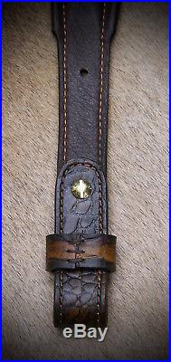 Rifle Sling, Brown Leather, Hand tooled, Made in USA, Texas Cross